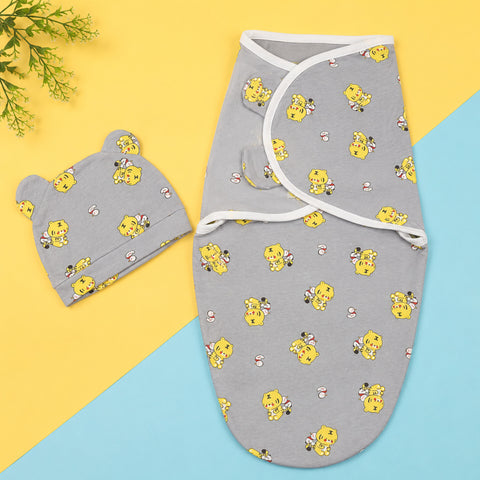 Newborn Swaddle with Cap - Grey - Duck