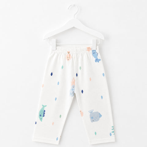 Cotton Jersey Causal Wear Trouser - White - Fishes (9-12 Months)