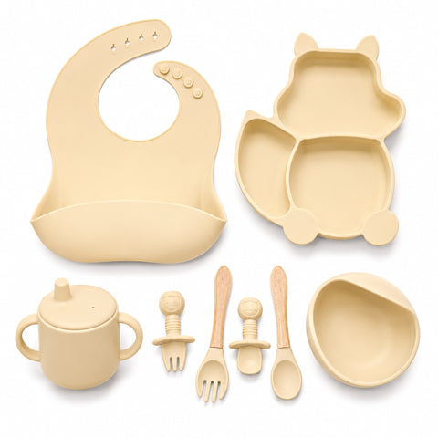 Silicone Baby Cutlery Set - 8 Pieces - Cat - Skin