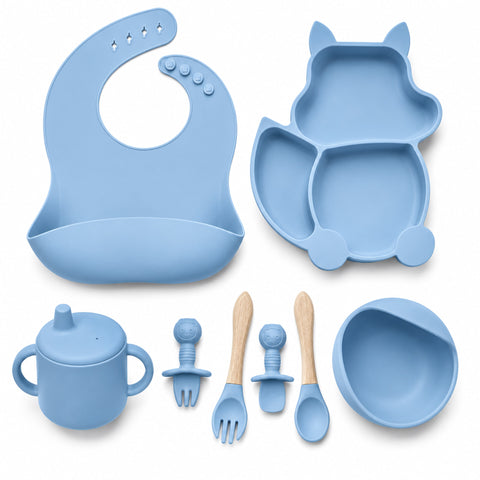 Silicone Baby Cutlery Set - 8 Pieces - Cat - Dark Blue
