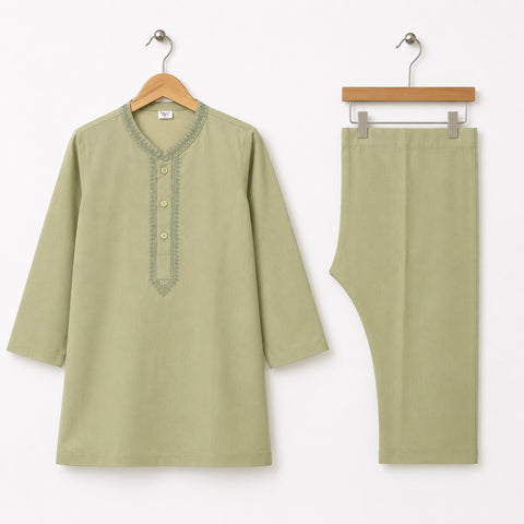 Soft Cotton Embroidered Kurta Shalwar - Pistachio - TBS