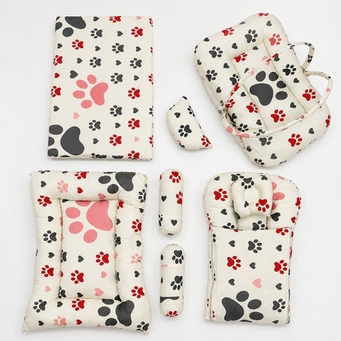Newborn Cotton Bedding Set - 8 Pieces - Footprints - White