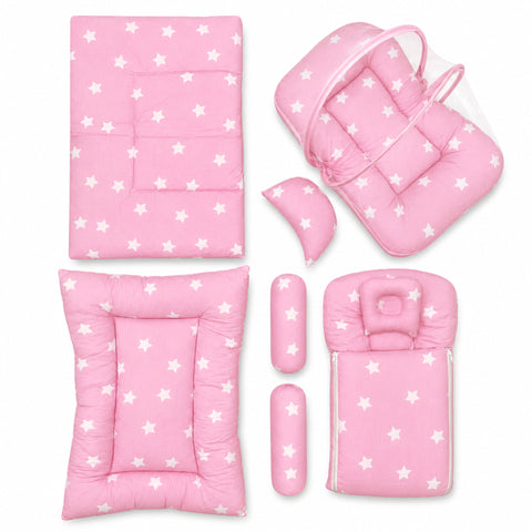 Newborn Cotton Bedding Set - 8 Pieces - Pink - Stars