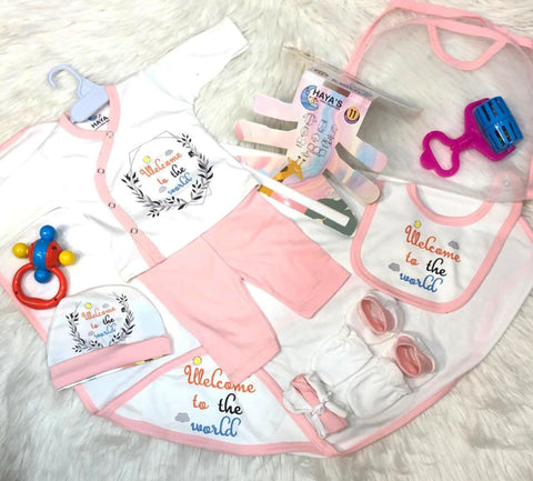 Newborn Starter Set - Cotton Interlock - 11 Pieces - Welcome - Pink