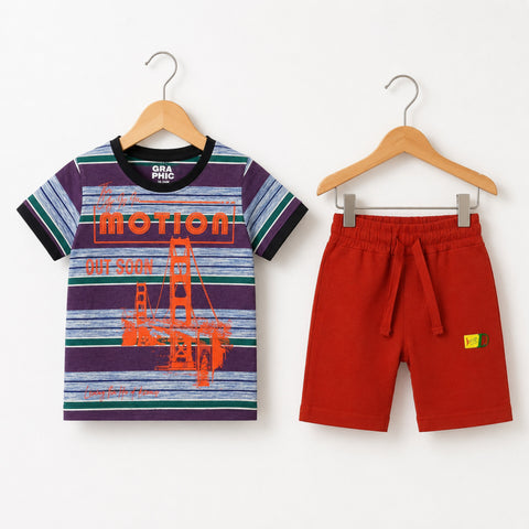 Cotton Jersey T-Shirt & Short - Purple Motion & Rust