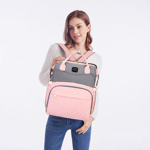 Waterproof Baby Bed & Bag - Pink & Grey - Love Queen