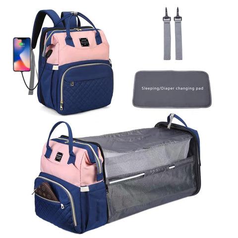 Waterproof Baby Bed & Bag - Blue & Pink - Love Queen