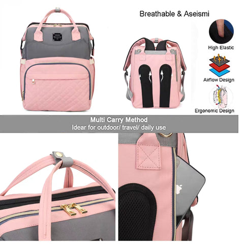 Waterproof Baby Bed & Bag - Pink & Grey - Love Queen