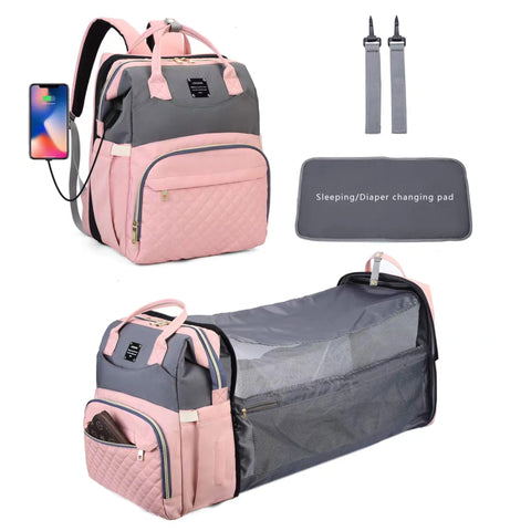 Waterproof Baby Bed & Bag - Pink & Grey - Love Queen