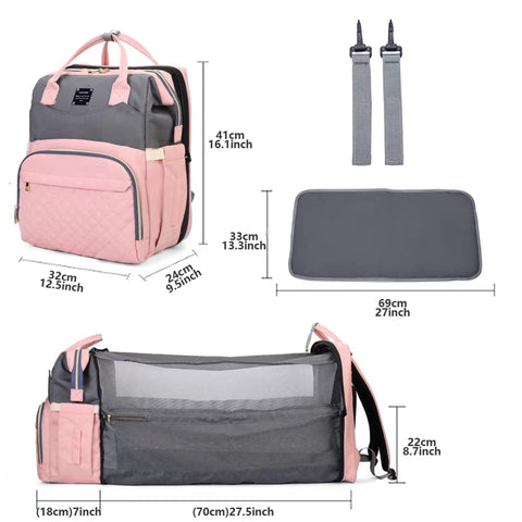 Waterproof Baby Bed & Bag - Pink & Grey - Love Queen