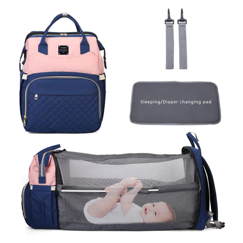 Waterproof Baby Bed & Bag - Blue & Pink - Love Queen