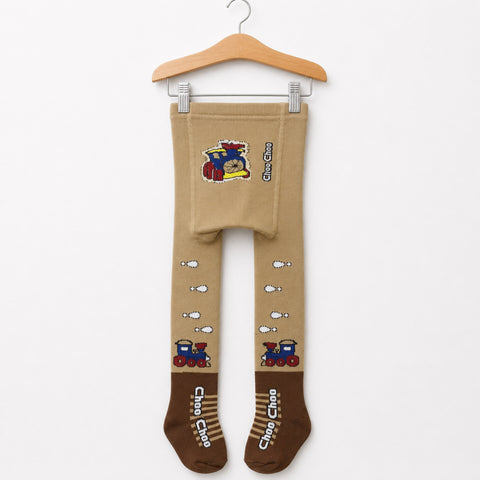 Kids Winter Leggings Brown Train Print | Warm Leggings for Boys | 18–24 Months | Size 80–86