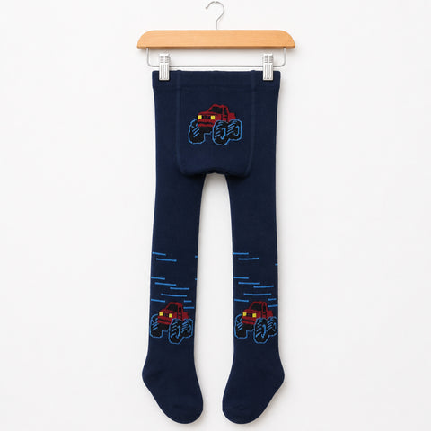 Kids Winter Leggings Navy Car Print | Warm Leggings for Boys | 18–24 Months | Size 80–86