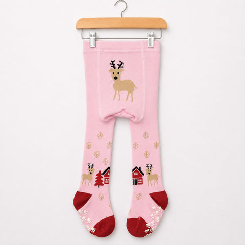 Kids Winter Leggings Pink Deer Print | Warm Leggings for Girls | 6–12 Months | Size 56-62