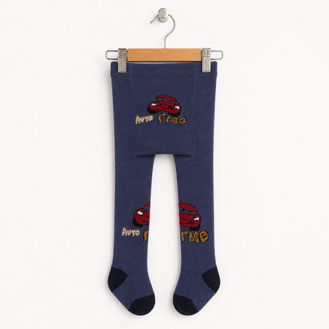 Kids Winter Leggings Blue Car Print | Warm Leggings for Boys | 12–18 Months | Size 68-74