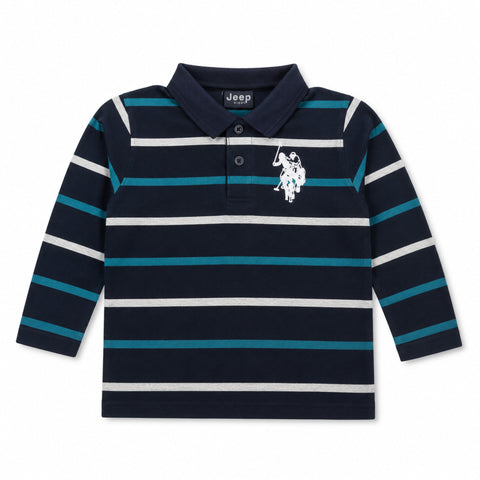 Bonton - Long Sleeve - Polo - T-Shirt - Green & Grey Strips