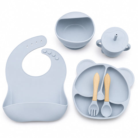 Silicone Baby Cutlery Set – 6 Pieces – Light Blue | BPA-Free Feeding Set