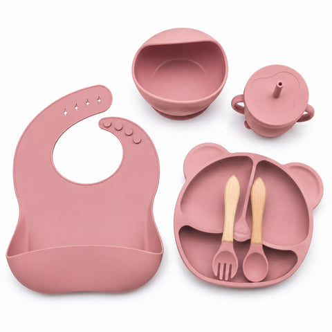 Silicone Baby Cutlery Set – 6 Pieces – Tea Pink | BPA-Free Feeding Set
