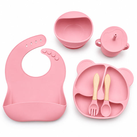 Silicone Baby Cutlery Set – 6 Pieces – Baby Pink | BPA-Free Feeding Set