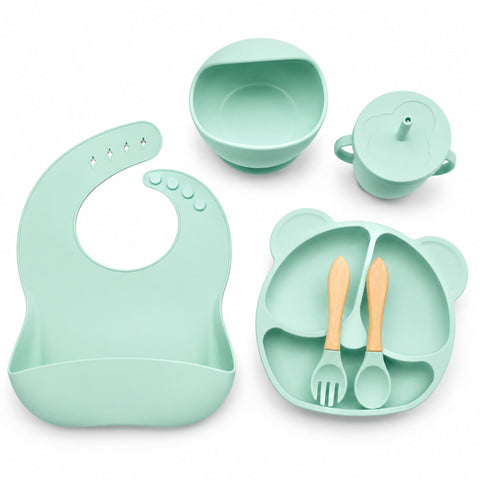 Silicone Baby Cutlery Set – 6 Pieces – Light Green | BPA-Free Feeding Set