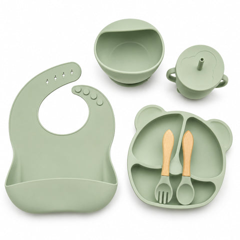 Silicone Baby Cutlery Set – 6 Pieces – Green | BPA-Free Feeding Set