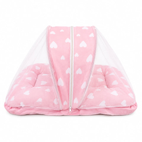 Baby Mosquito Bed Net Pink Hearts | Protective Baby Sleeping Bed Net