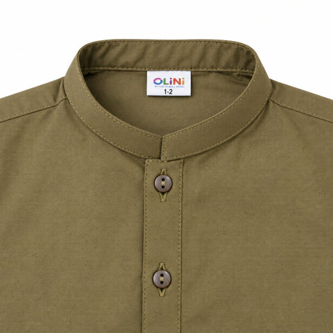 3-Piece Boys Waistcoat Kurta Trouser Suit – Wash & Wear Fabric – Olive | OLINI