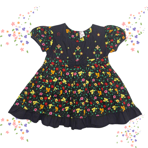 Pink & Pink - Frock - Black - Flowers