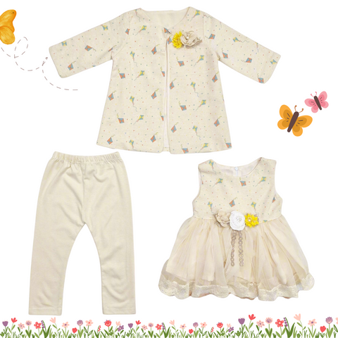 3 Pieces - Frock Set - Kites - Skin