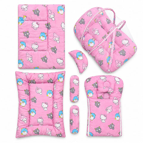 Newborn Cotton Bedding Set - 8 Pieces - Pink - Characters