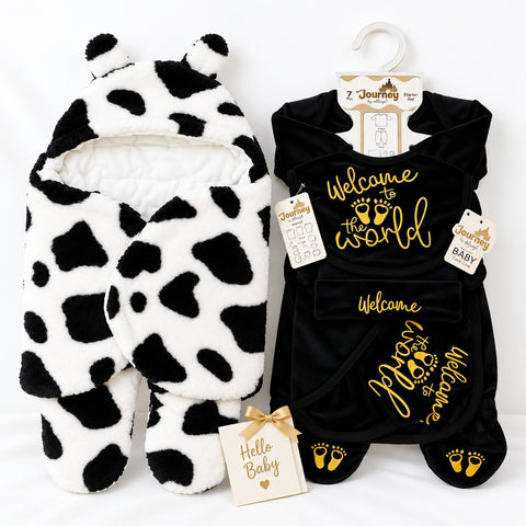 Newborn Welcome Bundle (Premium) - Velvet Welcome Starter Set Black &  Plush Swaddling Blanket Panda