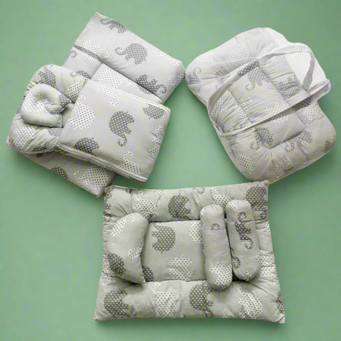 8 Pieces Bedding Set - Grey - Elephants
