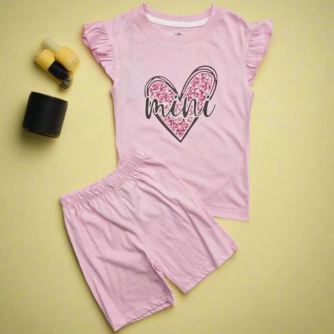2 Pieces - Suit Set - Mini Heart - Pink