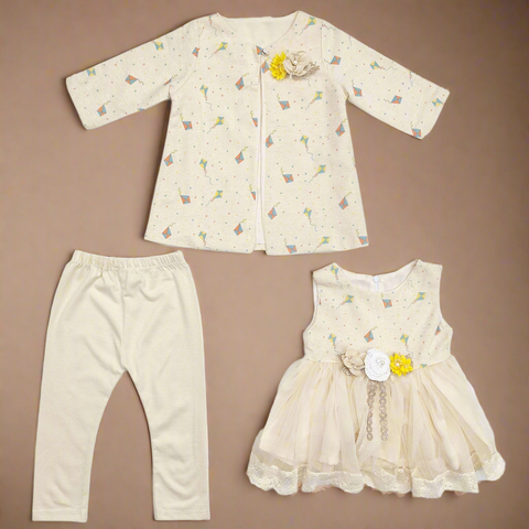 3 Pieces - Frock Set - Kites - Skin