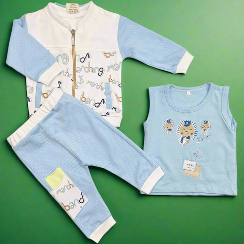 3 Pieces - Suit Set - Alphabets - Blue
