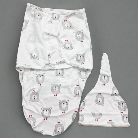 Swaddle With Cap - Black - Bears