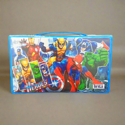 Drawing set - Suitcase - 42 Pcs - Heroes - Blue