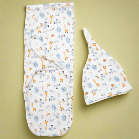 Swaddle with Cap - Zoo