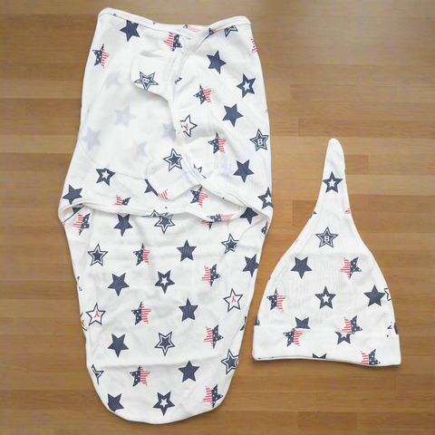 Swaddle With Cap - Blue & Red Stars