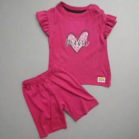2 Pieces - Suit Set - Mini Heart - Shocking Pink