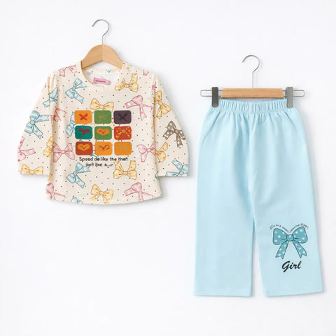 Up Time - 2 Pieces - Suit Set - Blue - Party Bow
