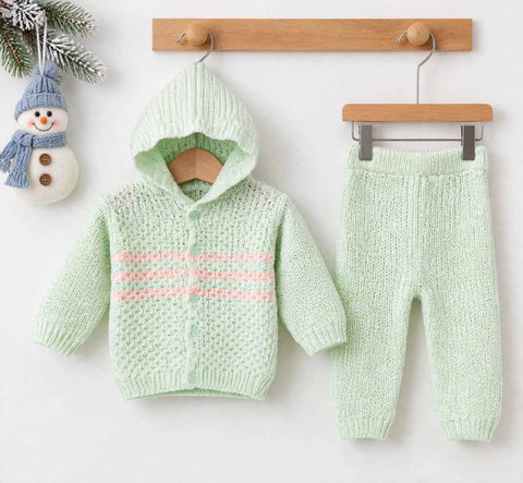 2 Pieces - Hooded Suit Set - Wool