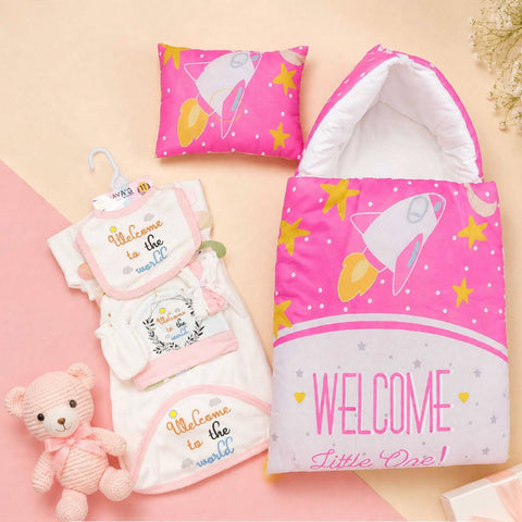 Newborn Welcome Bundle - Pink Welcome Starter Set & Carry Nest