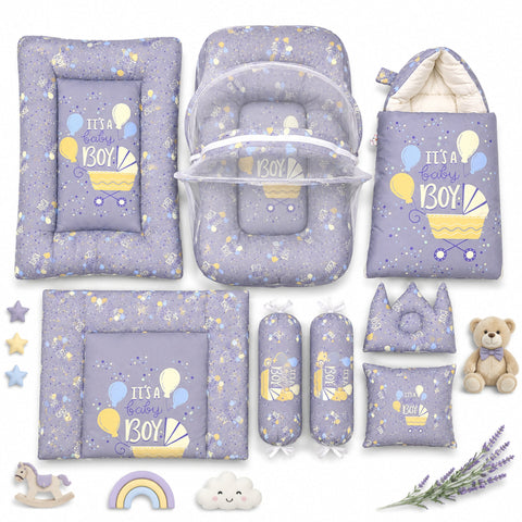 8 Pieces - Cotton Bedding Set - Grey - Cart & Boy - 26