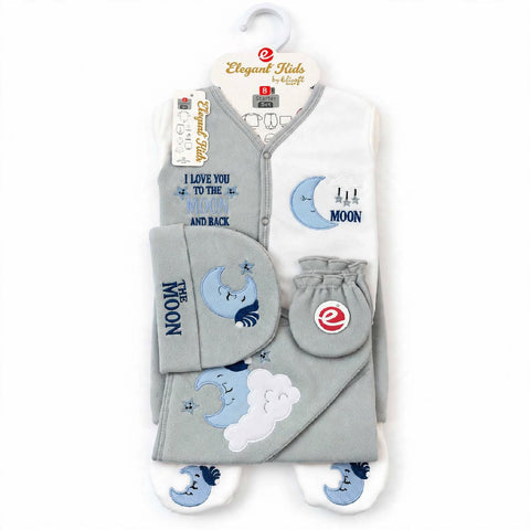 Newborn 8 Piece Fleece Starter Set Moon Grey | Soft Winter Baby Clothing Set | 0+ Months