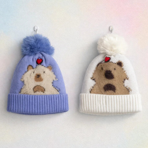 Pack of 2 - Woolen Caps - Blue & White - Pom Bear - 26