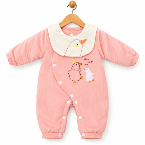 Plush Baby Winter Romper - Pink Duck | 3-9 Months