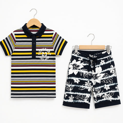 GT - Cotton Jersey - T-Shirt & Short - Yellow White Stripes & Black