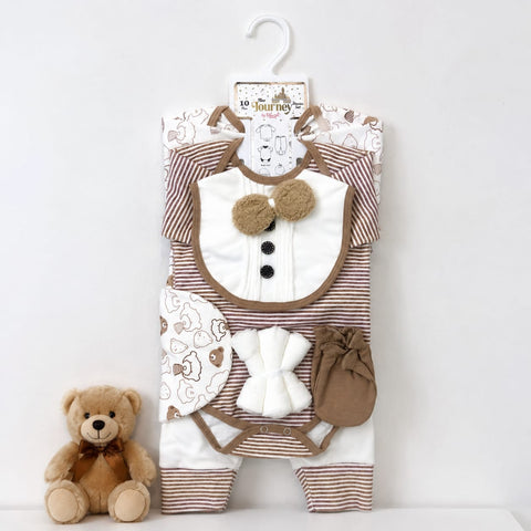 Newborn 10 Piece Velvet Starter Set Gentleman Dark Brown | Soft Winter Baby Clothing Set | 0+ Months