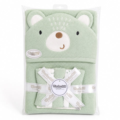 6 Pieces - Wonderchild - Bath Towel Gift Set - Green - Bear